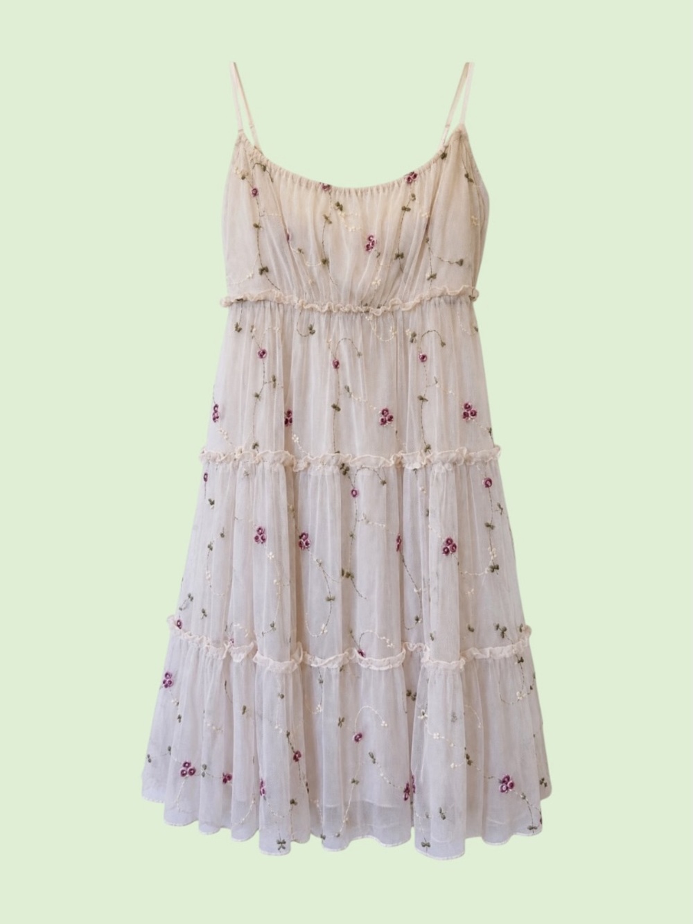 Romantic cottage core embroidered tiered dress